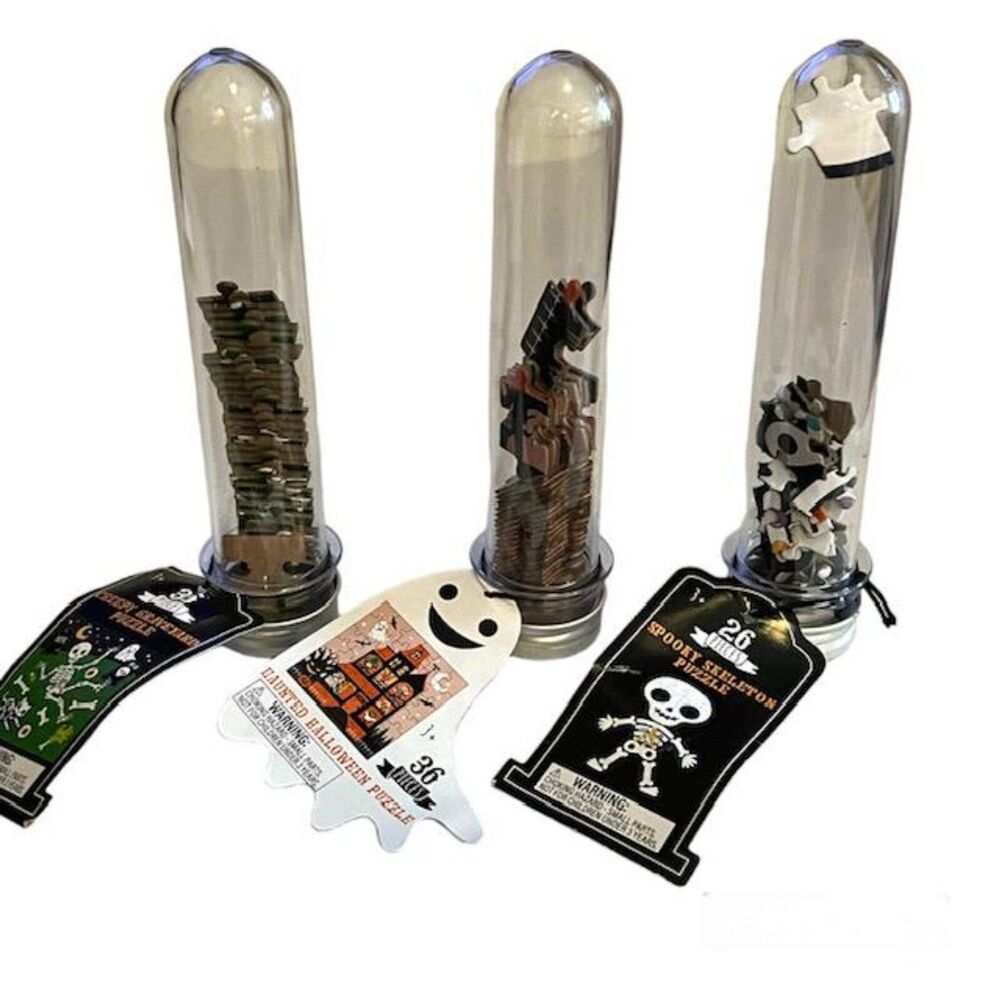 3 Target Test Tubes with Screw Tops Containing Multi Piece Halloween Puzzles